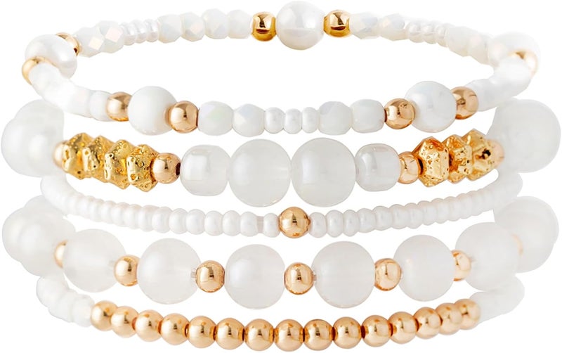 Aigrnc Boho Beaded Stretch Bracelets For Women Stackable Crystal Gold Plated Beaded Bracelets Set Trendy Handmade Friendship Braeclet Jewelry Gifts - Image 1